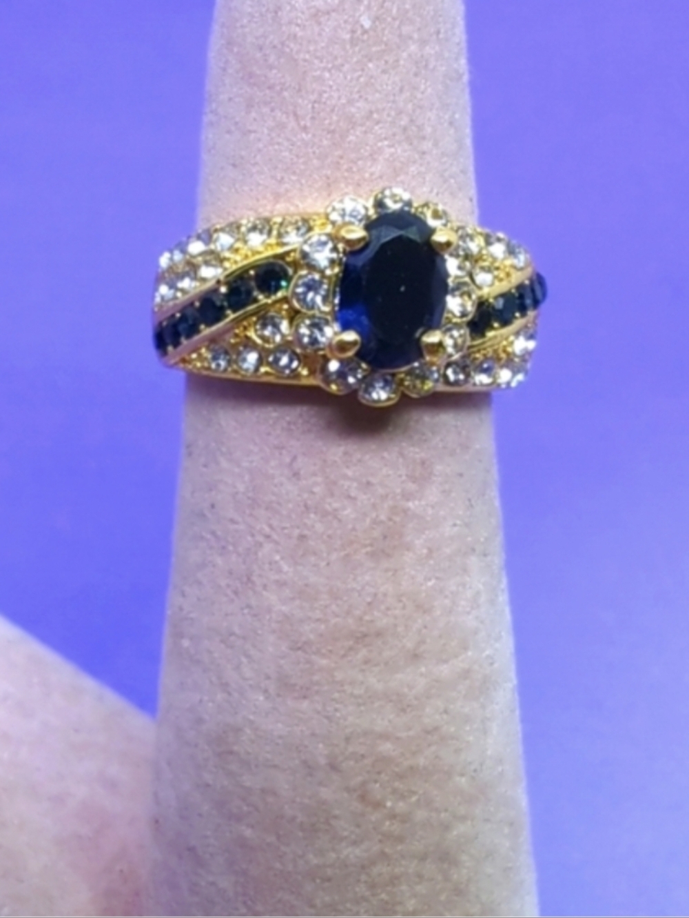 Vintage GE 18Kt Gold Sapphire Waterfall Cocktail Ring Size 8